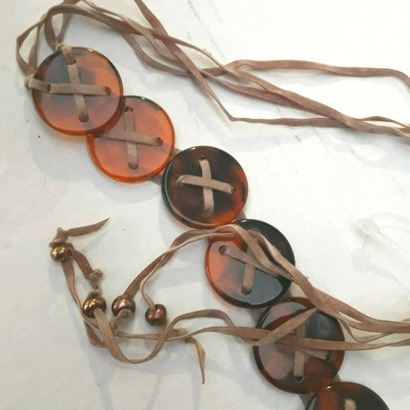 Chain Belt Tortoise Shell Buttons Retro Vintage - Picture 5 of 14